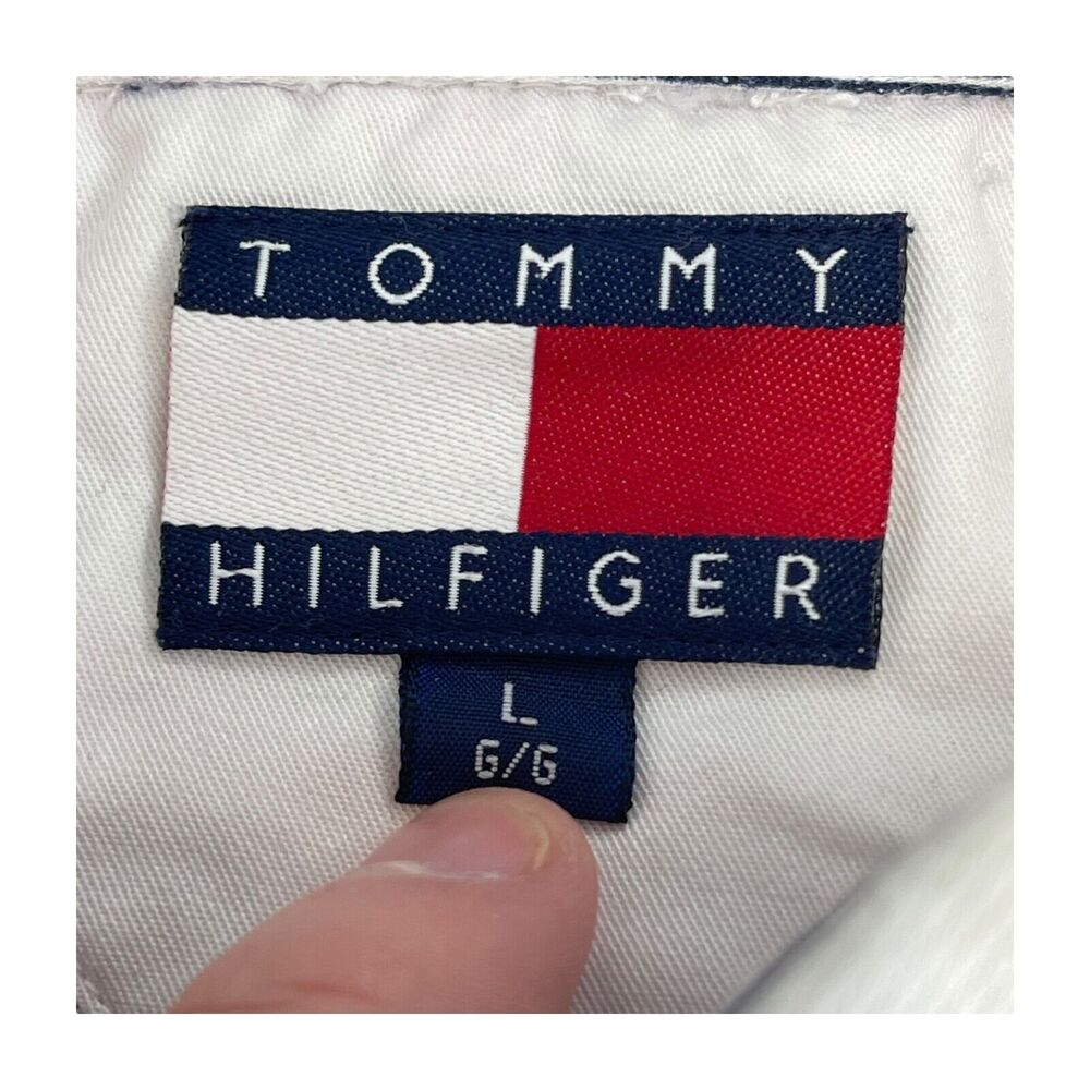 Tommy Hilfiger Shirt Men's Large White Striped Cotton Long Sleeve Button-Down - Picture 2 of 8